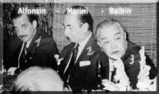 Raúl Alfonsín, Anselmo Marini y Ricardo Balbín